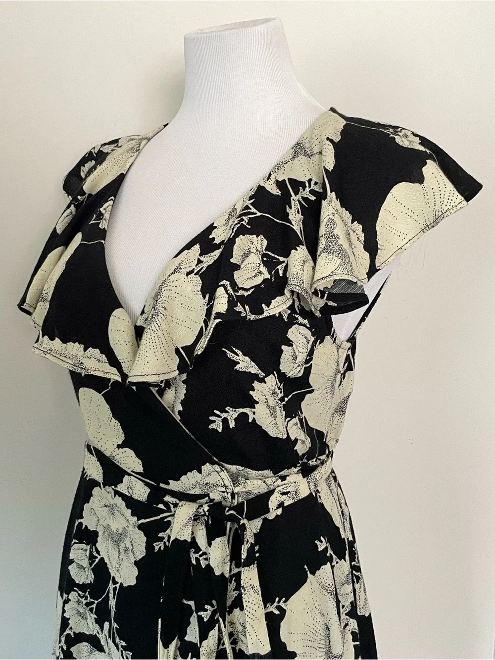 Free People French Quarter Floral Wrap Dress - Black & Cream Size Small